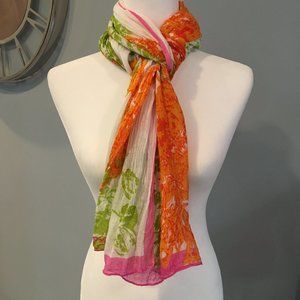 Colorful Oblong Scarf - Orange, Pink, Green, White